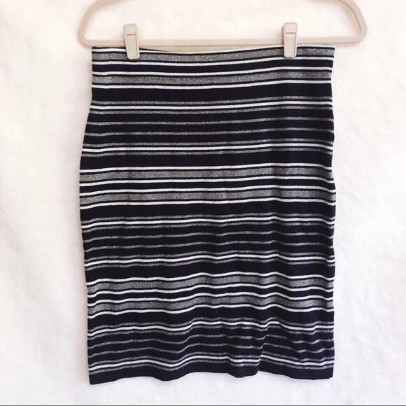 LOFT Grey Striped Sweater Pencil Skirt - Picture 1 of 6